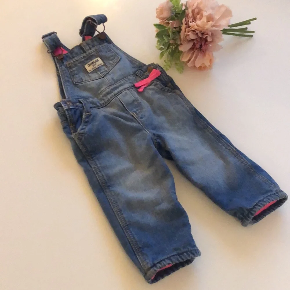 Oshkosh Girls Denim overalls 12 Month Hot Pink Girls denim fleece lined